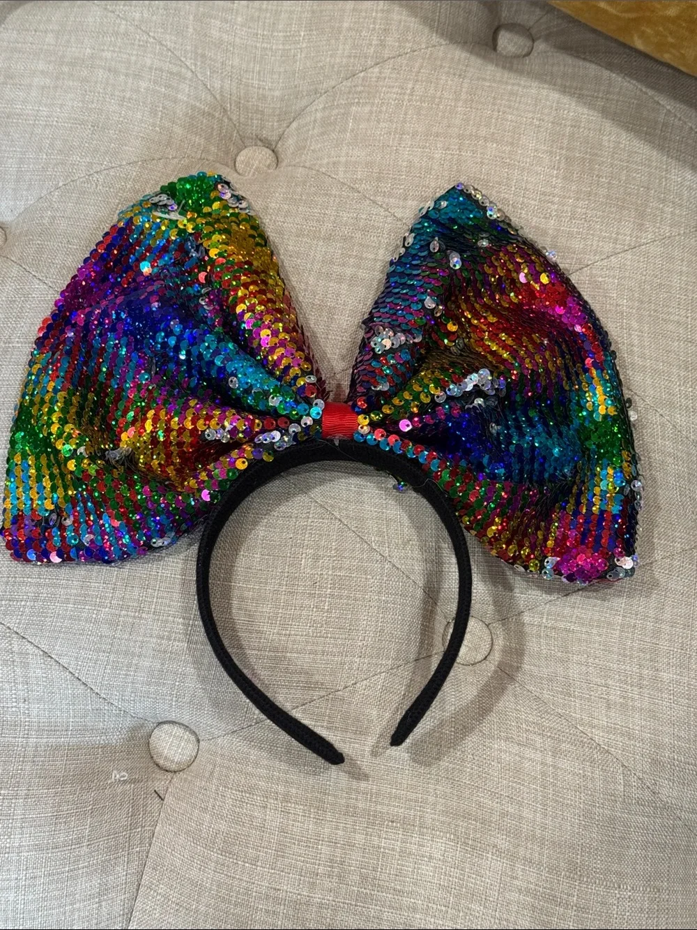 Rainbow Sequin Bow Headband Costume Accessory